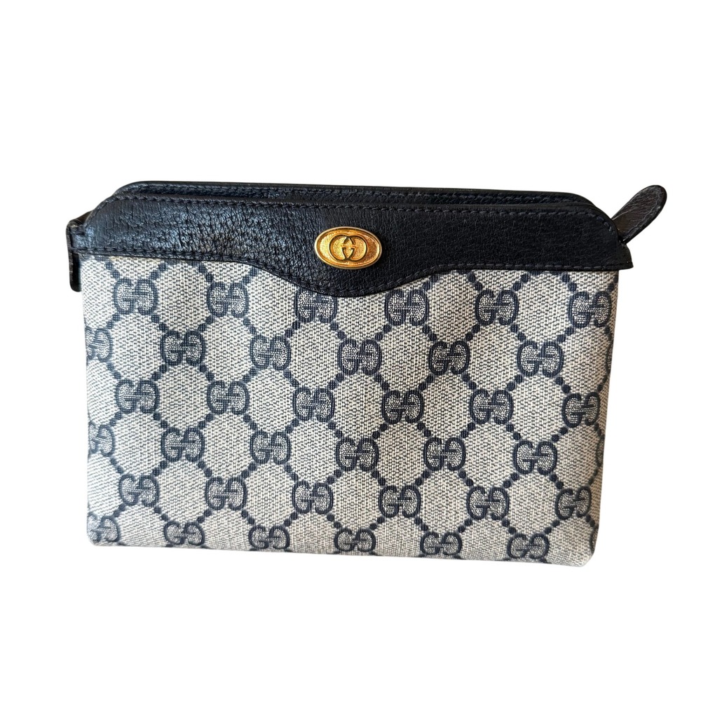 GUCCI Vintage GG Supreme Navy Cosmetic Pouch Mini Clutch (Flaws)